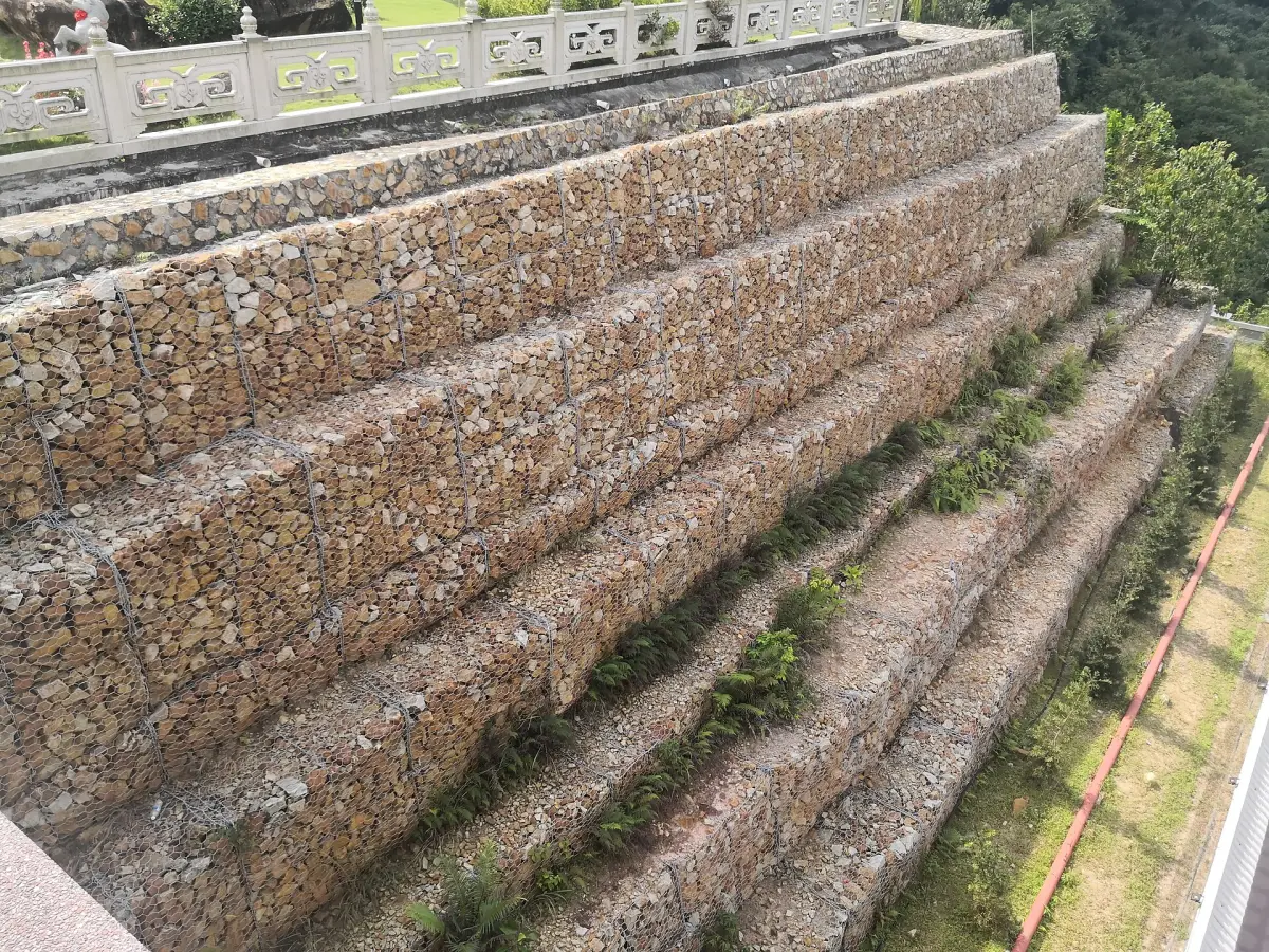 Terraced gabion retaining walls on a slope